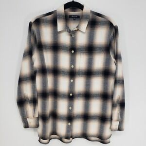 Madewell Flannel Oversized Ex-Boyfriend Shirt Womens Sz S Plaid Button Up Black